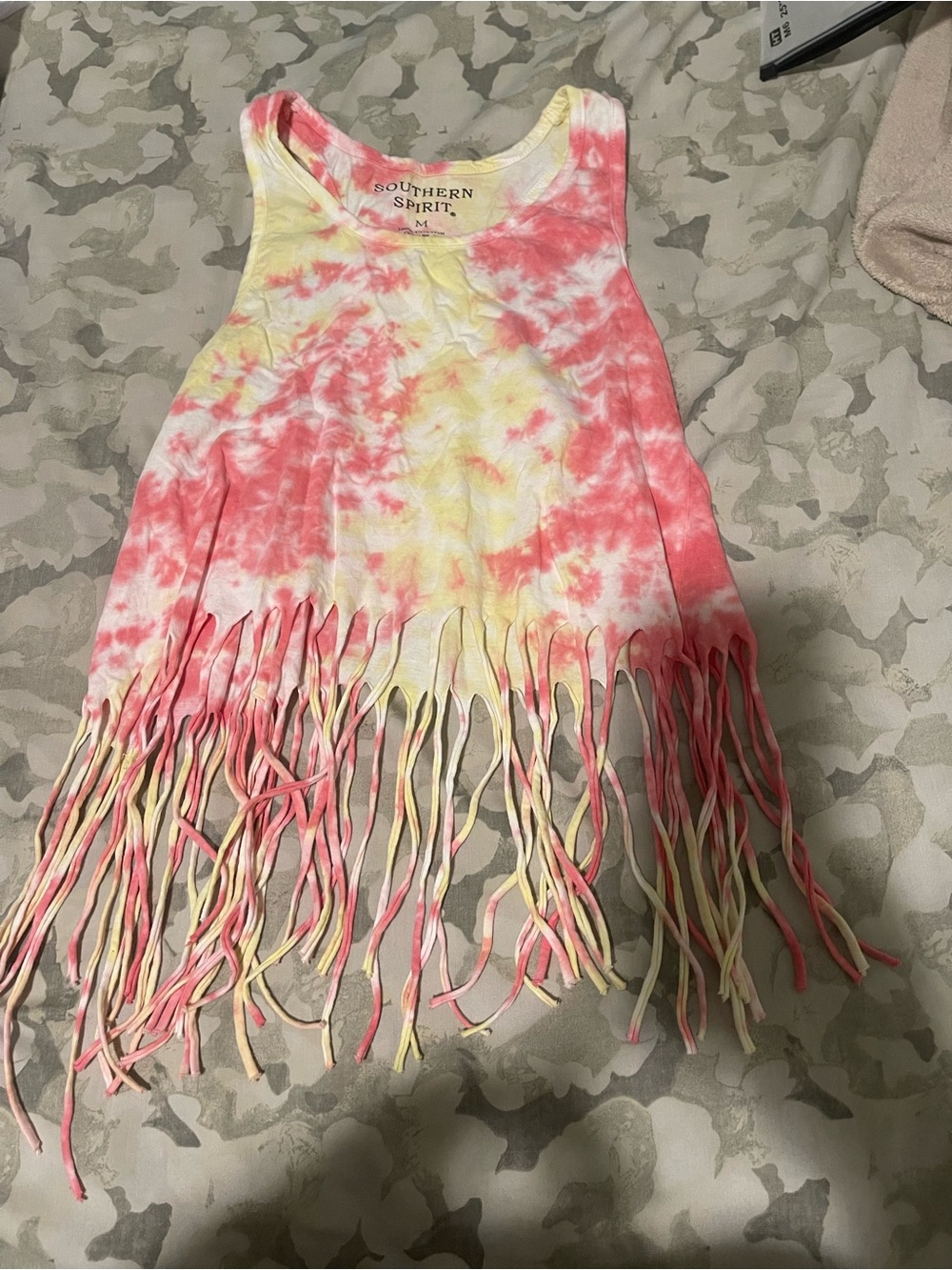 Southern Spirit Tie-Dye Fringe Tank - Pink & Yellow